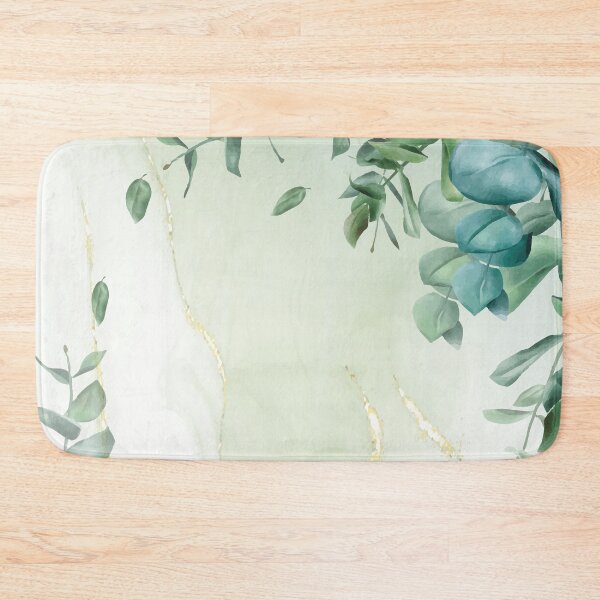 Item preview, Eucalyptus delicate green and teal leaves on golden marble texture designed and sold by MagicStrawberry.