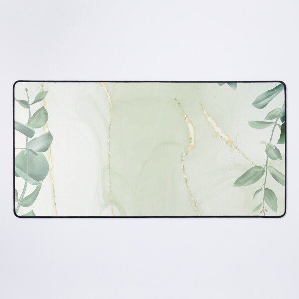 Vista previa del artículo con la obra «Eucalipto delicadas hojas verdes y verde azulado en textura de mármol dorado», diseñado y vendido por MagicStrawberry.