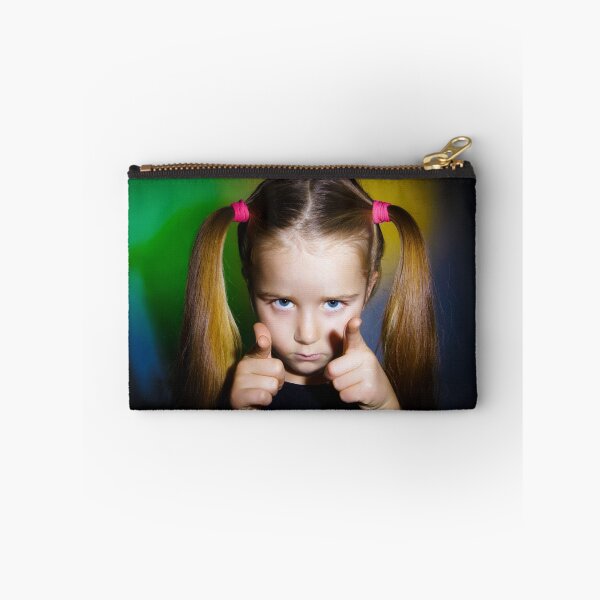 Item preview, Cute little girl showing to you by fingers, on yellow-green background designed and sold by Alexander Sorokopud.