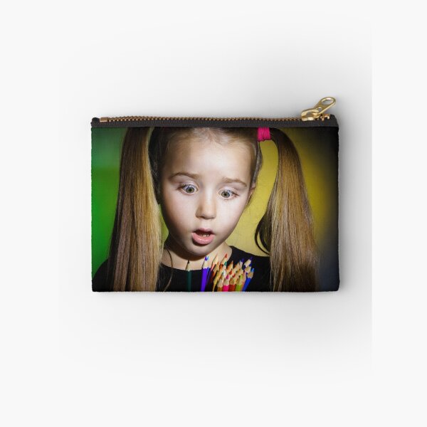 Item preview, Cute little girl with colorful pencils, on yellow-green background designed and sold by Alexander Sorokopud.