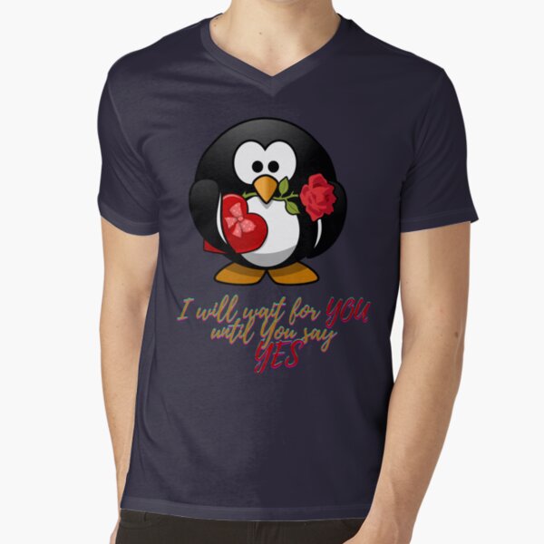 I will wait for you - Funny Penguin V-Neck T-Shirt