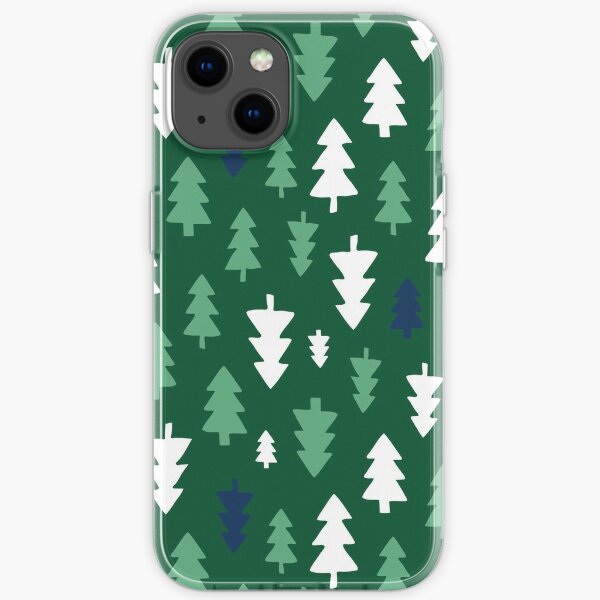 Christmas Trees - Navy, white and mint on forest green - Christmas pattern by Cecca Designs iPhone Soft Case