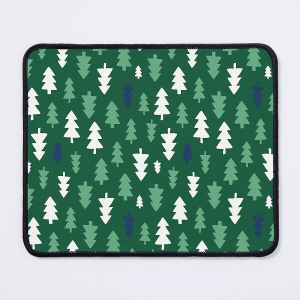 Christmas Trees - Navy, white and mint on forest green - Christmas pattern by Cecca Designs Mouse Pad