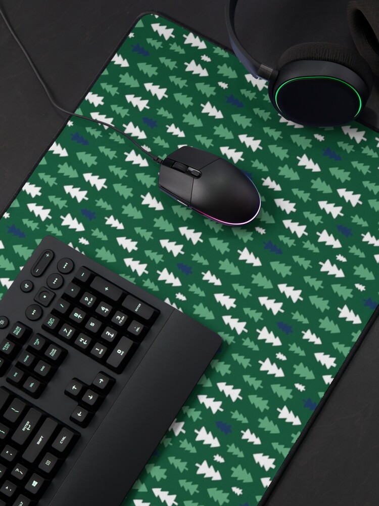 Alternate view of Christmas Trees - Navy, white and mint on forest green - Christmas pattern by Cecca Designs Mouse Pad