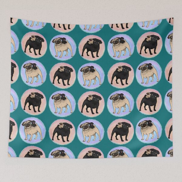 Item preview, Puggyback Ride repeating circle pattern / print designed and sold by FivePugs.