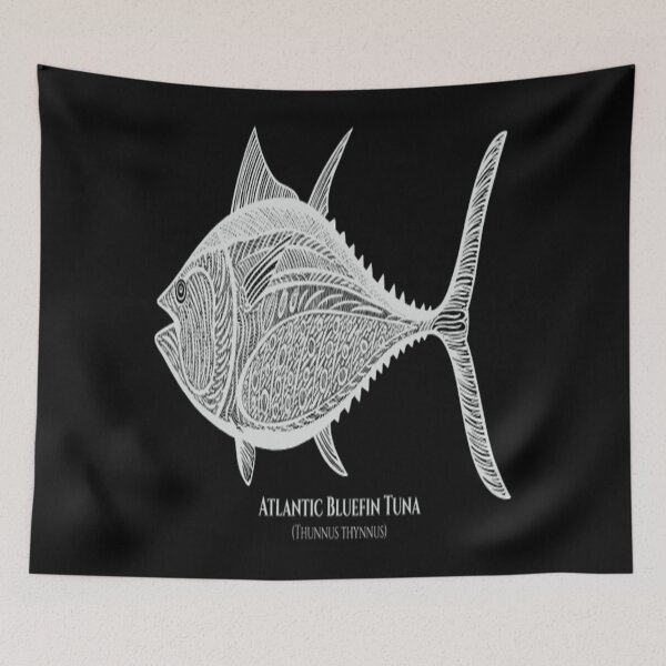 Aperçu de l'œuvre T-shirt ThonThon rouge de l'Atlantique aux noms communs et scientifiques créée et vendue par CampMoru.