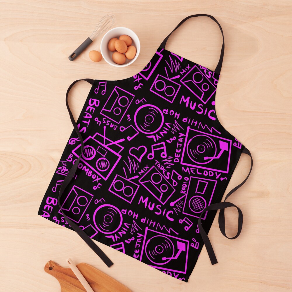 Pink Music Hand Drawn Graffiti Hip Hop Pattern Apron
