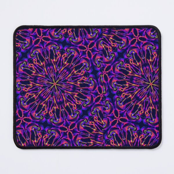 Item preview, Neon Pink, Purple, Blue, And Yellow mandala geometric pattern on black background, variation 2  designed and sold by wild.geranium.design.