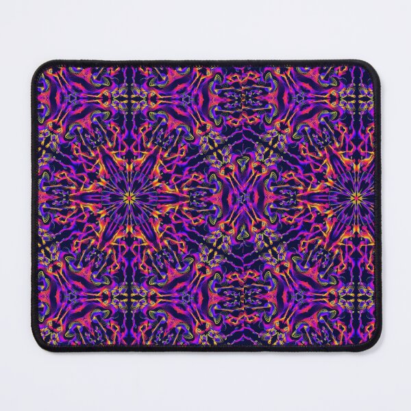 Item preview, Neon Pink, Purple, Blue, And Yellow mandala geometric pattern on black background, variation 1.  designed and sold by wild.geranium.design.