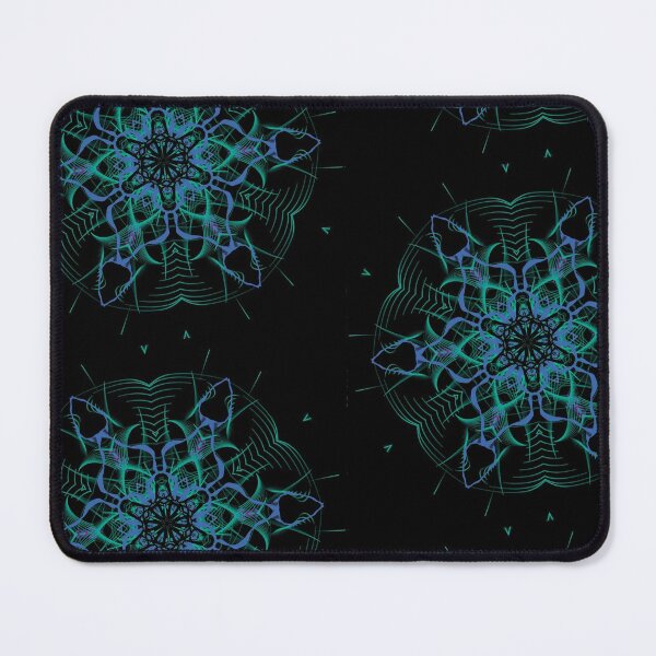 Item preview, Green and blue mandala geometric pattern on black background  designed and sold by wild.geranium.design.