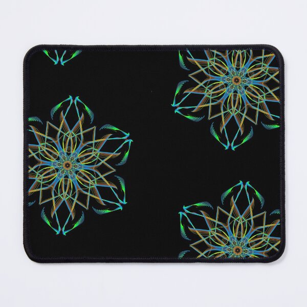 Item preview, Neon Green, blue, orange mandala geometric pattern on black background  designed and sold by wild.geranium.design.