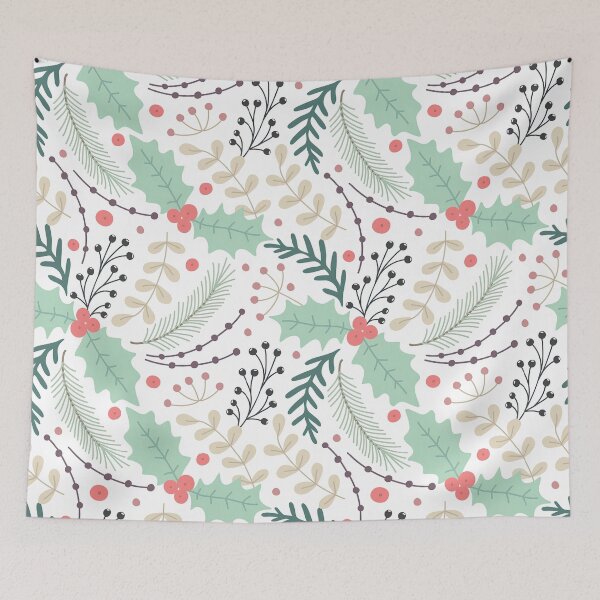 Item preview, Christmas Floral Pattern, Happy New Year seamless Pattern with Fir Cone, Holly Leaves and Berries designed and sold by graphic-genie.