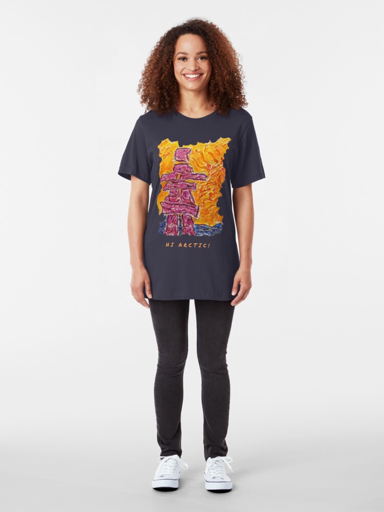 Alternate view of NORTHERN ART INUKSHUK NORTHERN SUNSET, FUNNY QUOTE HI ARCTIC Slim Fit T-Shirt