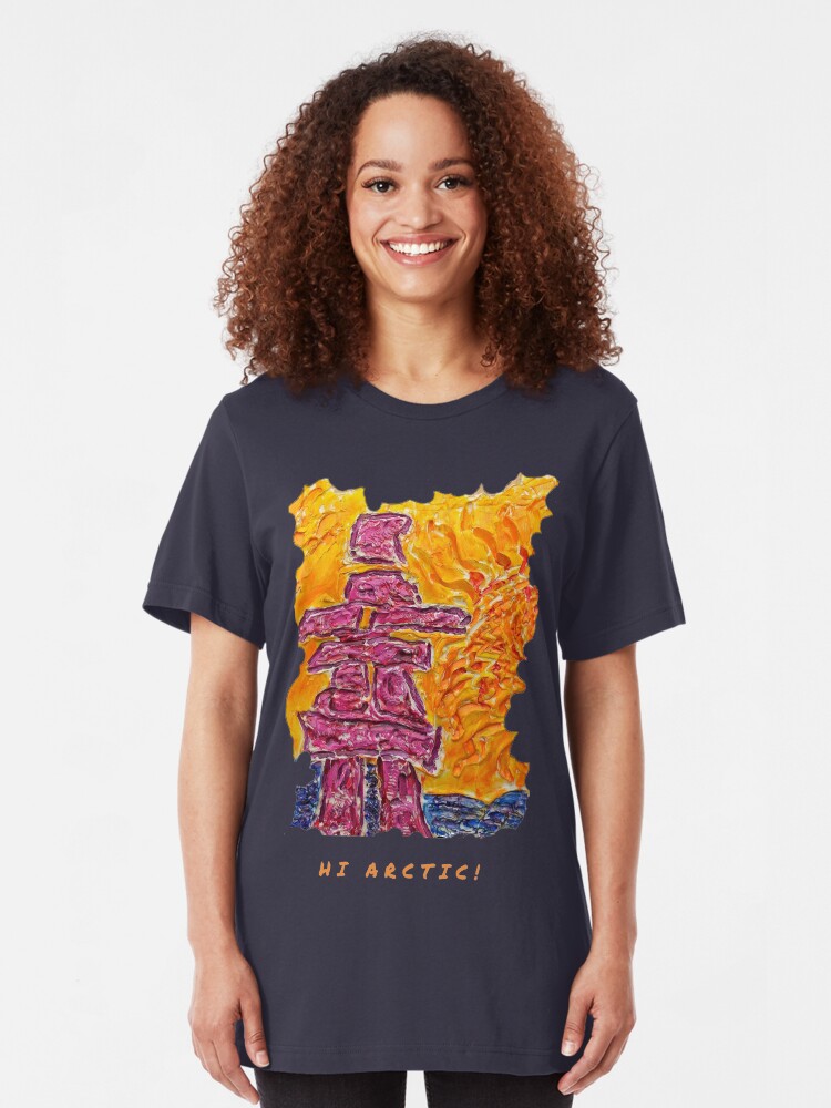 Alternate view of NORTHERN ART INUKSHUK NORTHERN SUNSET, FUNNY QUOTE HI ARCTIC Slim Fit T-Shirt