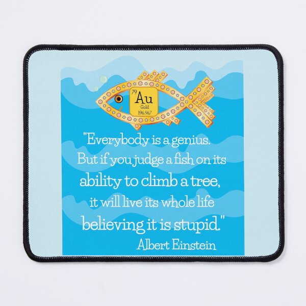 Item preview, "If you judge a fish by its ability to climb a tree..." Albert Einstein quote / Golden Fish designed and sold by wild.geranium.design.