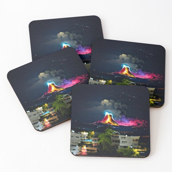 Item preview, Volcano Erupting at night photography designed and sold by AiGeneratedArt.