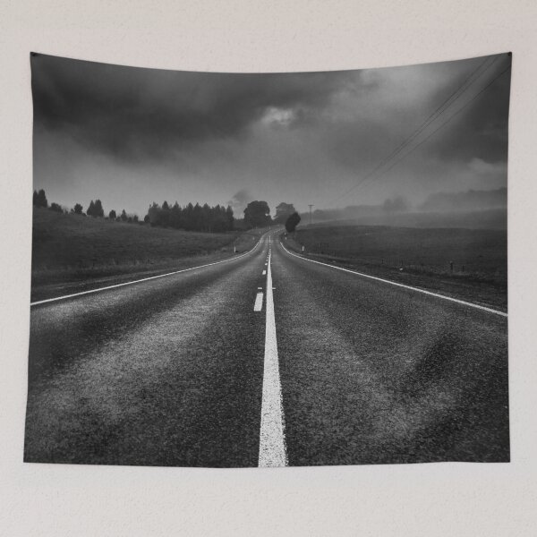 Item preview, A lonely country road shrouded in mysterious moody clouds and mist in black and white designed and sold by James-Cole.