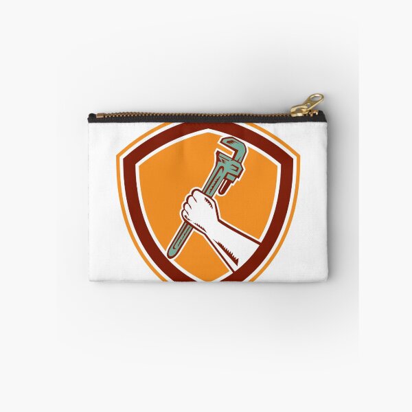 Item preview, Hand Holding Adjustable Wrench Shield Woodcut designed and sold by patrimonio.