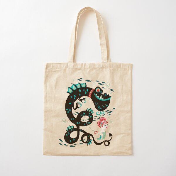 Mermaid with Pet Sea Dragon Cotton Tote Bag