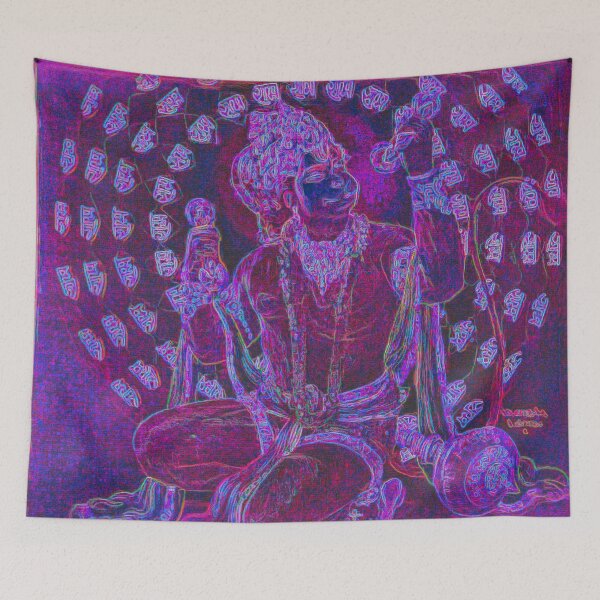 Item preview, Vintage Illustrated Psychedelic Neon Poster From Nepal - EDEN HASHISH CENTRE (Hanuman) designed and sold by VISIBLECREATION.