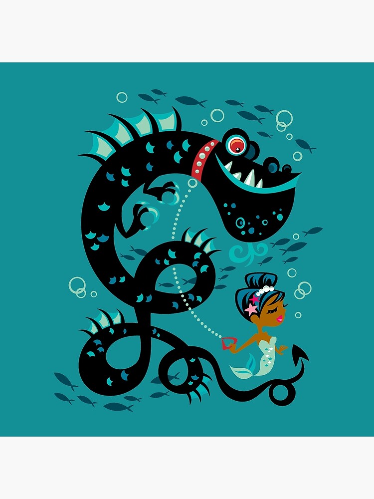 Thumbnail 3 of 3, Throw Pillow, Sweet Mermaid with Pet Sea Dragon designed and sold by SquidsNthings.