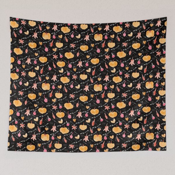 Item preview, Black Watercolour Halloween Pumpkin Cherry Leaves designed and sold by Lozzie Eliza Designs.