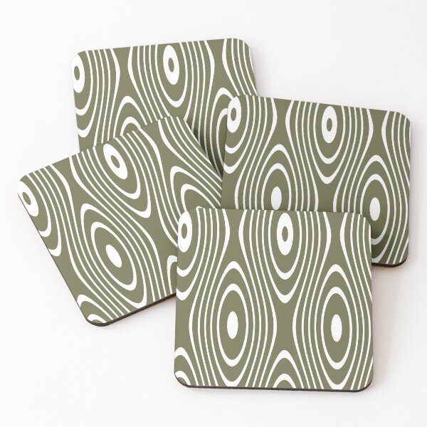 Item preview, White Retro Loops on Olive Green Background designed and sold by KeksWorkroom.