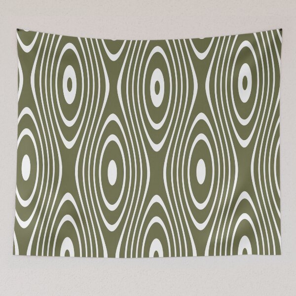 Aperçu de l'œuvre Boucles rétro blanches sur fond vert olive créée et vendue par KeksWorkroom.