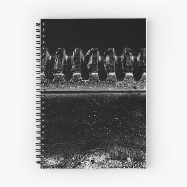 Item preview, Straight metal gears of industrial machinery grime and greasy in black and white designed and sold by James-Cole.