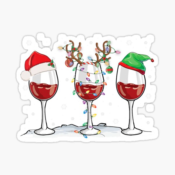 Wine Glass Christmas Santa Hat Reindeer Funny Christmas Gift - Christmas  Wine - Sticker