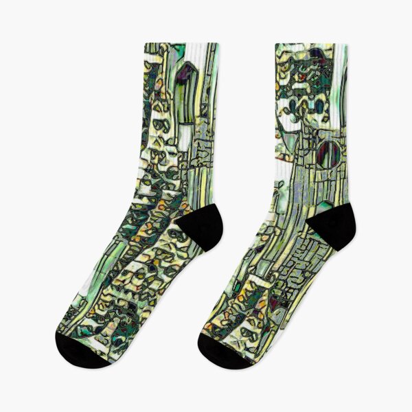 Item preview, houses in greenery, jasper, vertical stripes, green, black, abstract art designed and sold by Maria Mihailova.