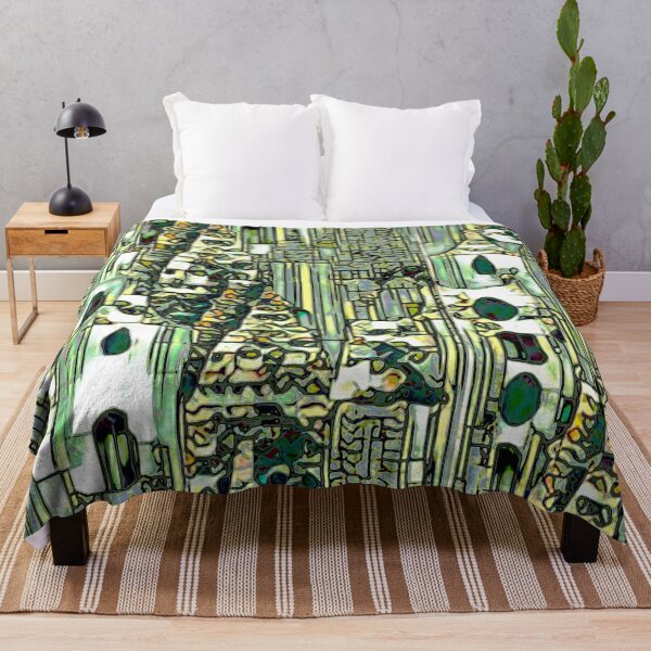 Item preview, houses in greenery, jasper, vertical stripes, green, black, abstract art designed and sold by Maria Mihailova.
