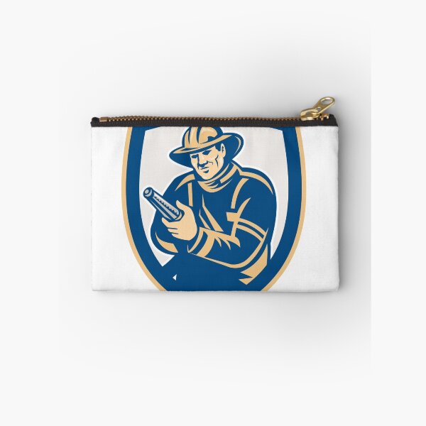 Item preview, Fireman Firefighter Aiming Fire Hose Shield Retro designed and sold by patrimonio.