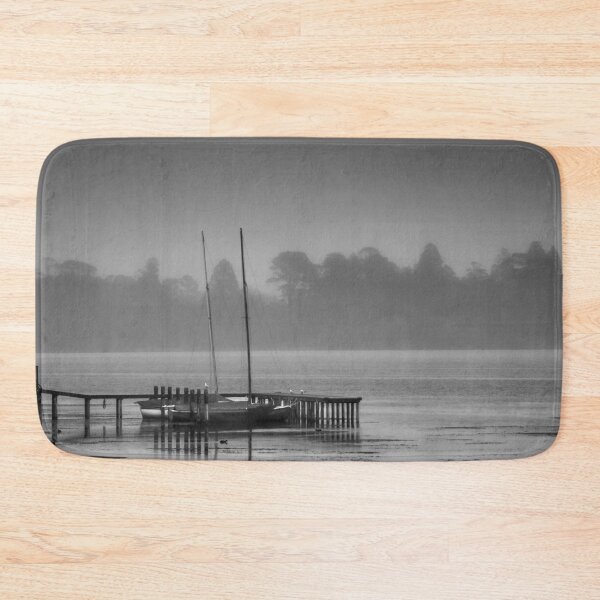 Item preview, Sail boats moored at Lake Wendouree jetty on a cold misty morning in Black and White designed and sold by James-Cole.