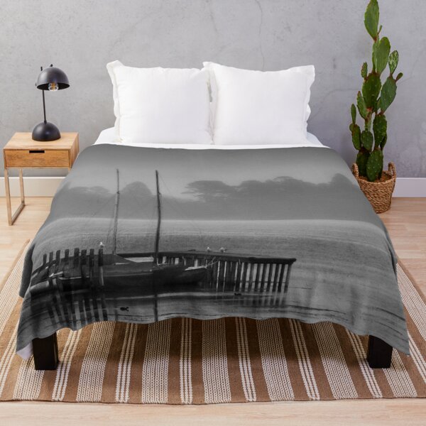 Item preview, Sail boats moored at Lake Wendouree jetty on a cold misty morning in Black and White designed and sold by James-Cole.