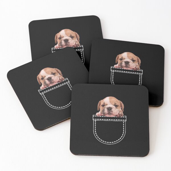 Item preview, Puppy in a pocket. English bulldog puppy in a pocket. Funny, cute photo and line drawing pocket designed and sold by JellyBeenzz.