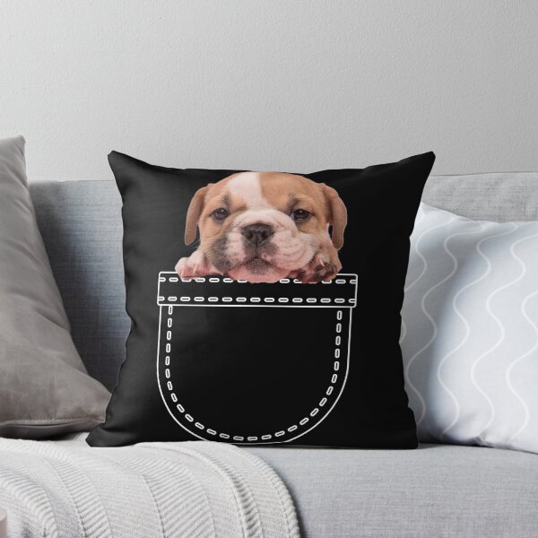 Item preview, Puppy in a pocket. English bulldog puppy in a pocket. Funny, cute photo and line drawing pocket designed and sold by JellyBeenzz.
