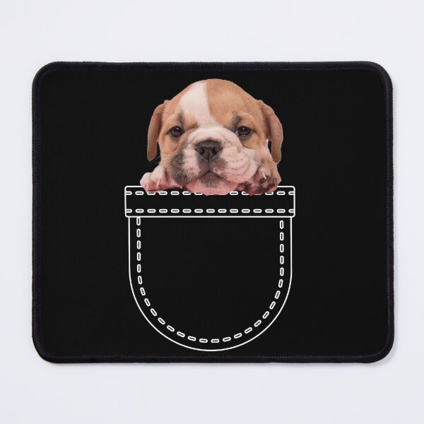Item preview, Puppy in a pocket. English bulldog puppy in a pocket. Funny, cute photo and line drawing pocket designed and sold by JellyBeenzz.