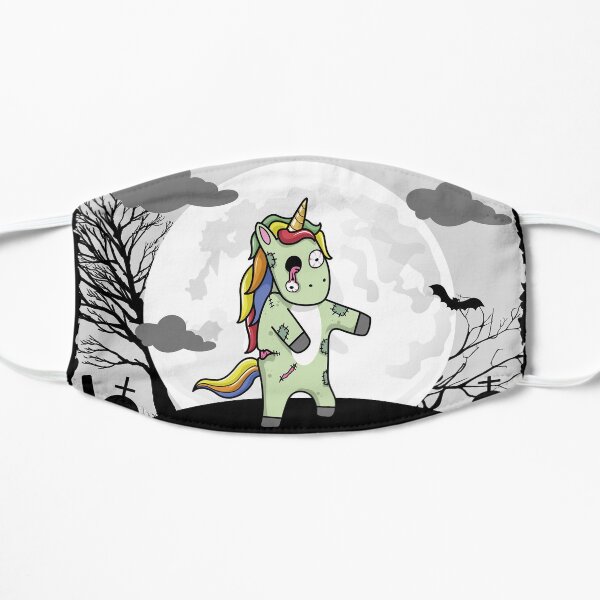Halloween Zombiecorn - Zombie Unicorn in a Cemetery beneath the Moon light Halloween Costume Flat Mask