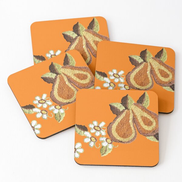Item preview, Ukrainian Embroidery, pears on orange back ground designed and sold by Faerieglen.