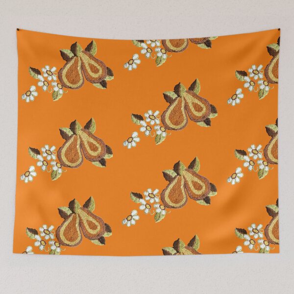 Item preview, Ukrainian Embroidery, pears on orange back ground designed and sold by Faerieglen.