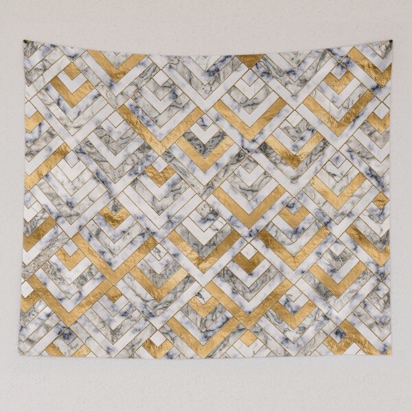 Item preview, Geometric Pattern - White Marble Texture and Gold designed and sold by k9printart.