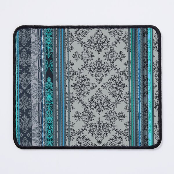 Teal, Aqua & Grey Vintage Bohemian Wallpaper Mouse Pad