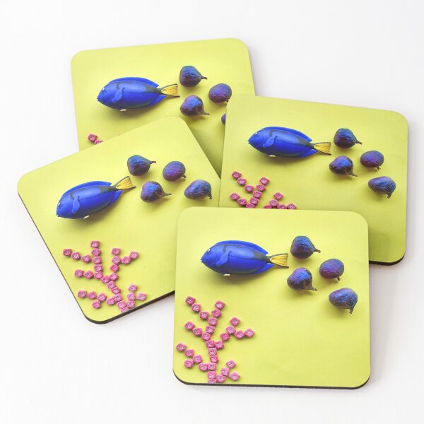 Item preview, Blue surgeon fish school and coral reefs designed and sold by orangerinka.