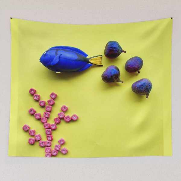 Item preview, Blue surgeon fish school and coral reefs designed and sold by orangerinka.