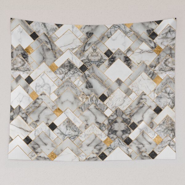 Item preview, Geometric Pattern - White Marble Texture and Gold designed and sold by k9printart.