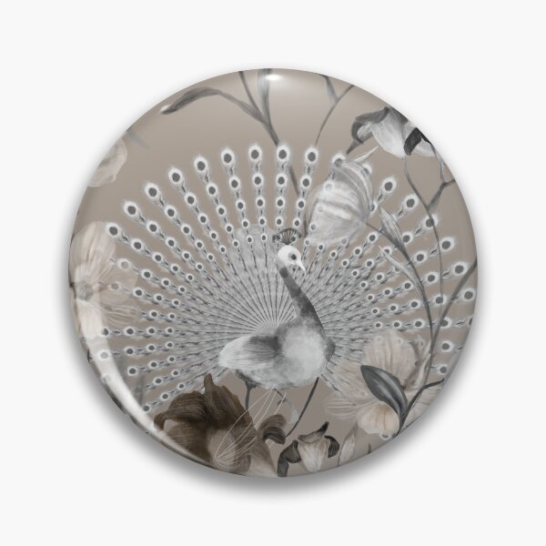 Item preview, Peacock and delicate wild flower pattern in sand colour designed and sold by RoyalPeople.