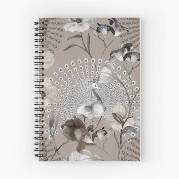 Item preview, Peacock and delicate wild flower pattern in sand colour designed and sold by RoyalPeople.
