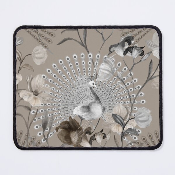 Item preview, Peacock and delicate wild flower pattern in sand colour designed and sold by RoyalPeople.