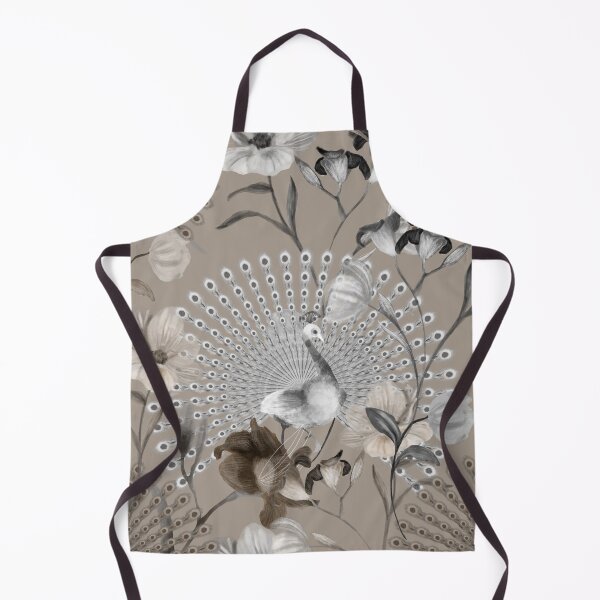 Item preview, Peacock and delicate wild flower pattern in sand colour designed and sold by RoyalPeople.